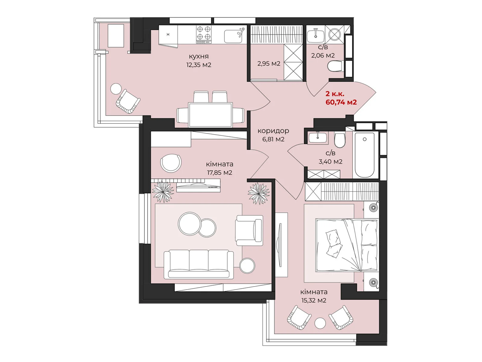 Продается 2-комнатная квартира 60.74 кв. м в Житомире, ул. Михаила Грушевского, 11 - фото 1