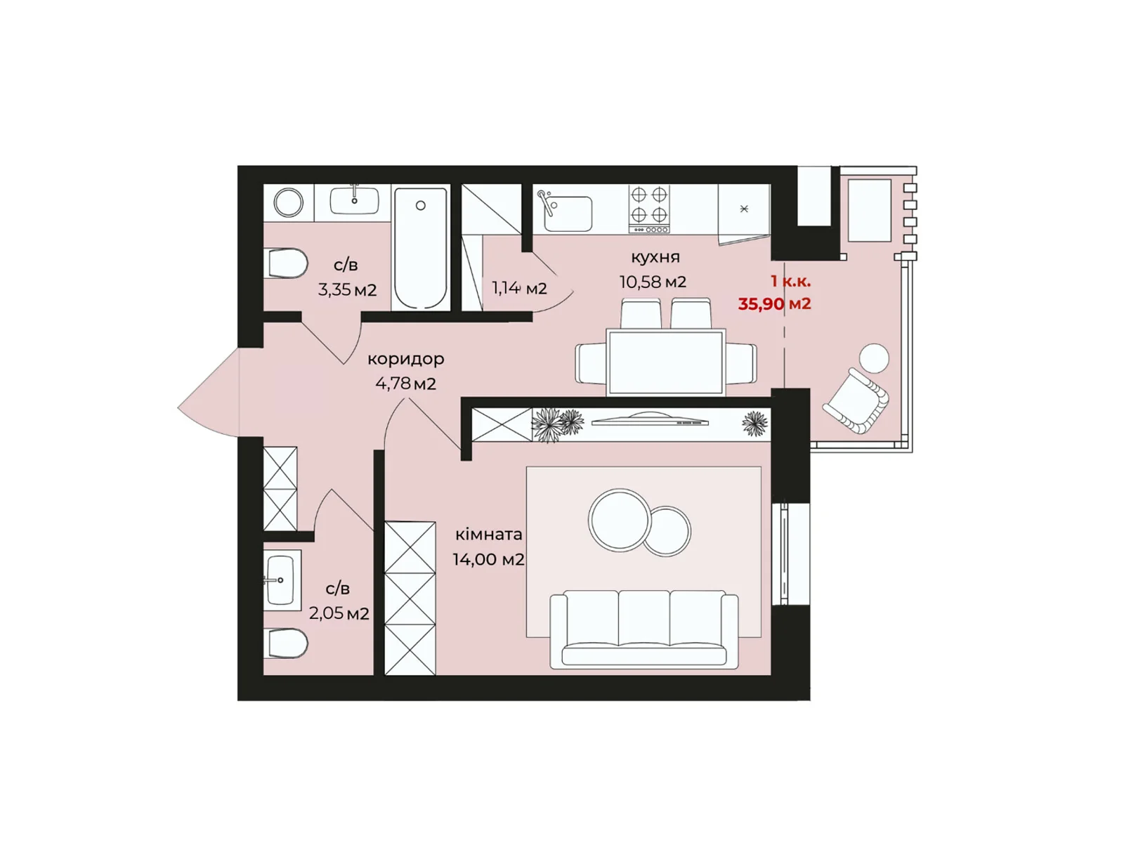 Продается 1-комнатная квартира 35.9 кв. м в Житомире, ул. Михаила Грушевского, 11 - фото 1