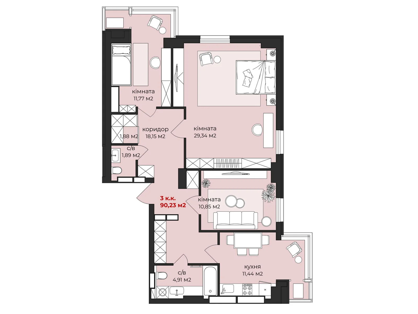 Продается 3-комнатная квартира 90.23 кв. м в Житомире, цена: 99424 $ - фото 1