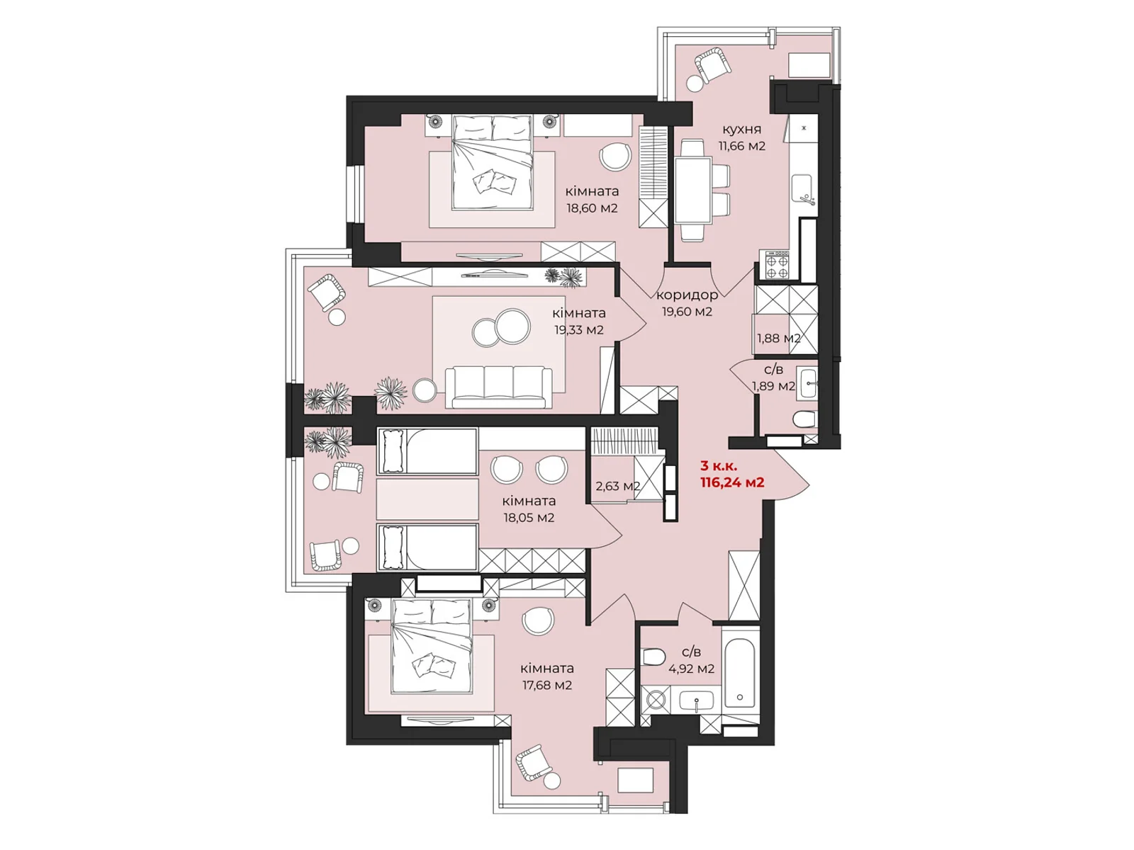 Продается 4-комнатная квартира 116.24 кв. м в Житомире, цена: 128084 $ - фото 1