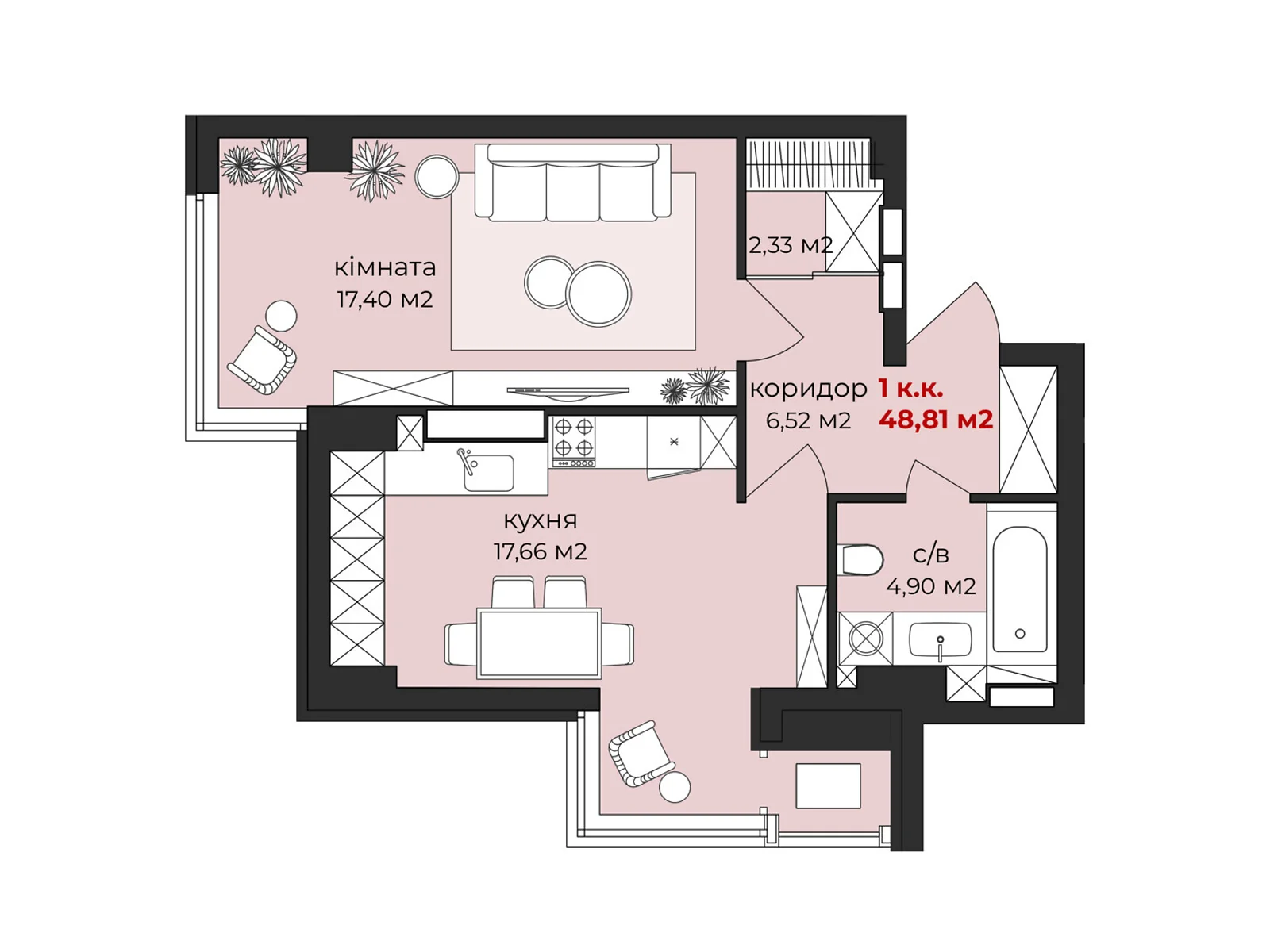 Продается 1-комнатная квартира 48.81 кв. м в Житомире, ул. Михаила Грушевского, 11 - фото 1