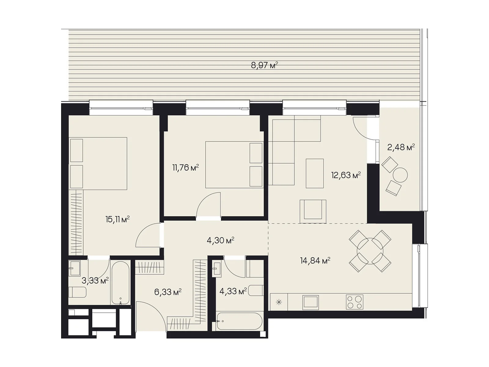 Продается 2-комнатная квартира 83.19 кв. м в Львове, ул. Пимоненко Николая, 9 - фото 1