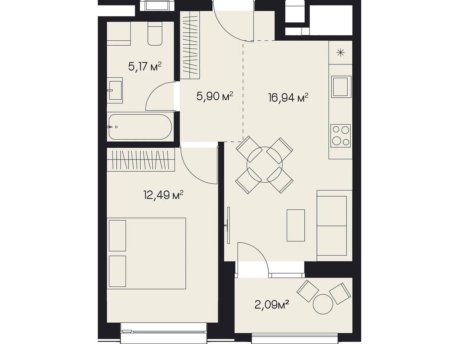 Продается 1-комнатная квартира 42.49 кв. м в Львове, ул. Пимоненко Николая, 9 - фото 1