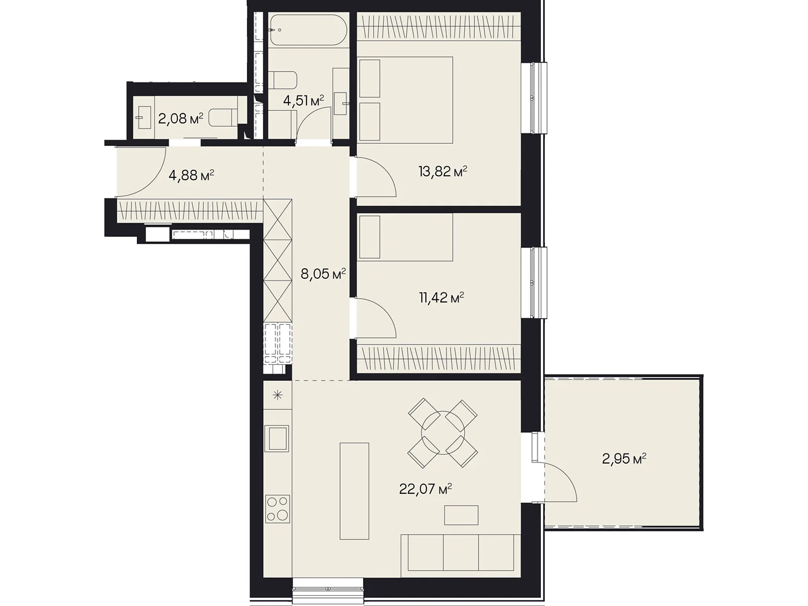 Продается 2-комнатная квартира 69.78 кв. м в Львове, ул. Пимоненко Николая, 9 - фото 1