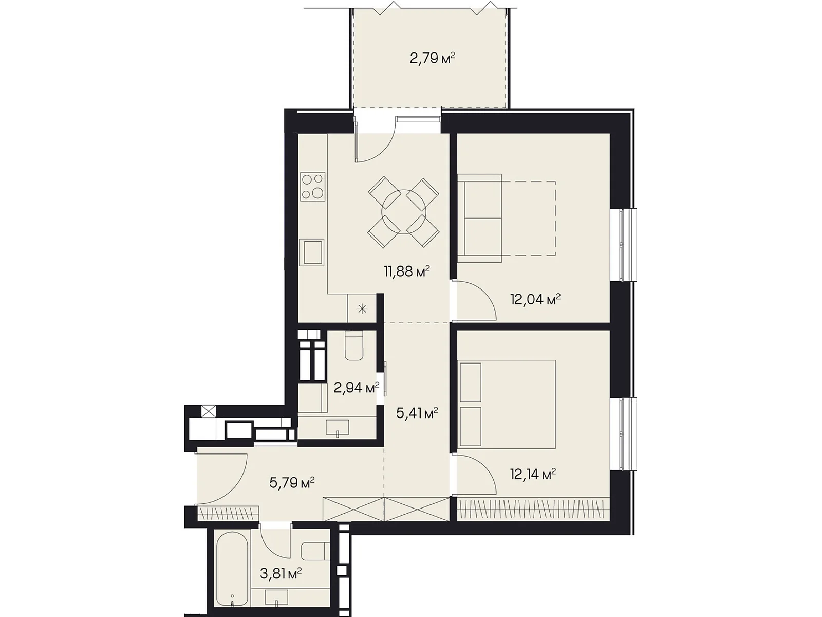 Продается 2-комнатная квартира 56.81 кв. м в Львове, ул. Пимоненко Николая, 9 - фото 1