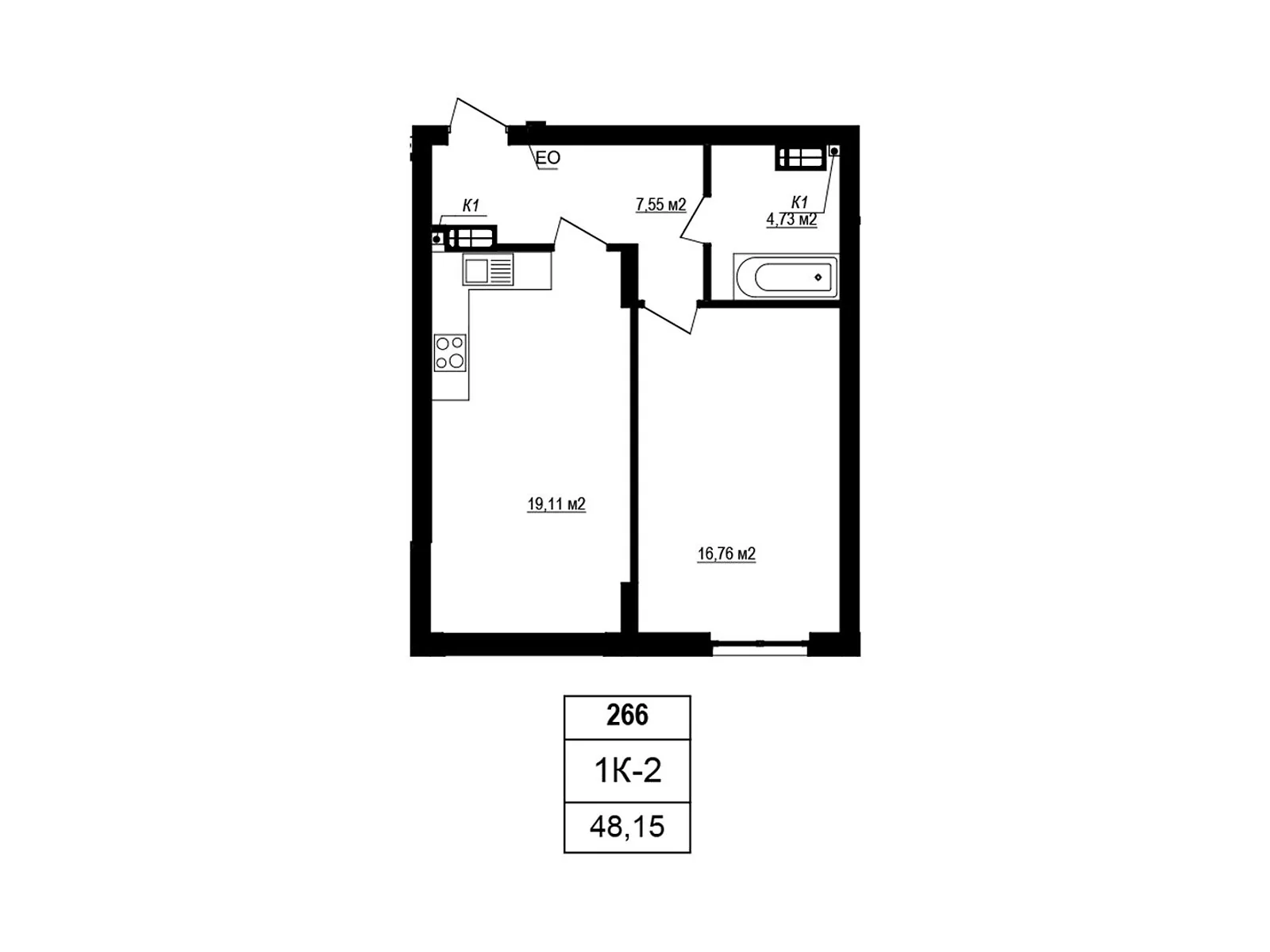 Продается 1-комнатная квартира 48.15 кв. м в Софиевской Борщаговке, вул. Яблоневая, 3А - фото 1