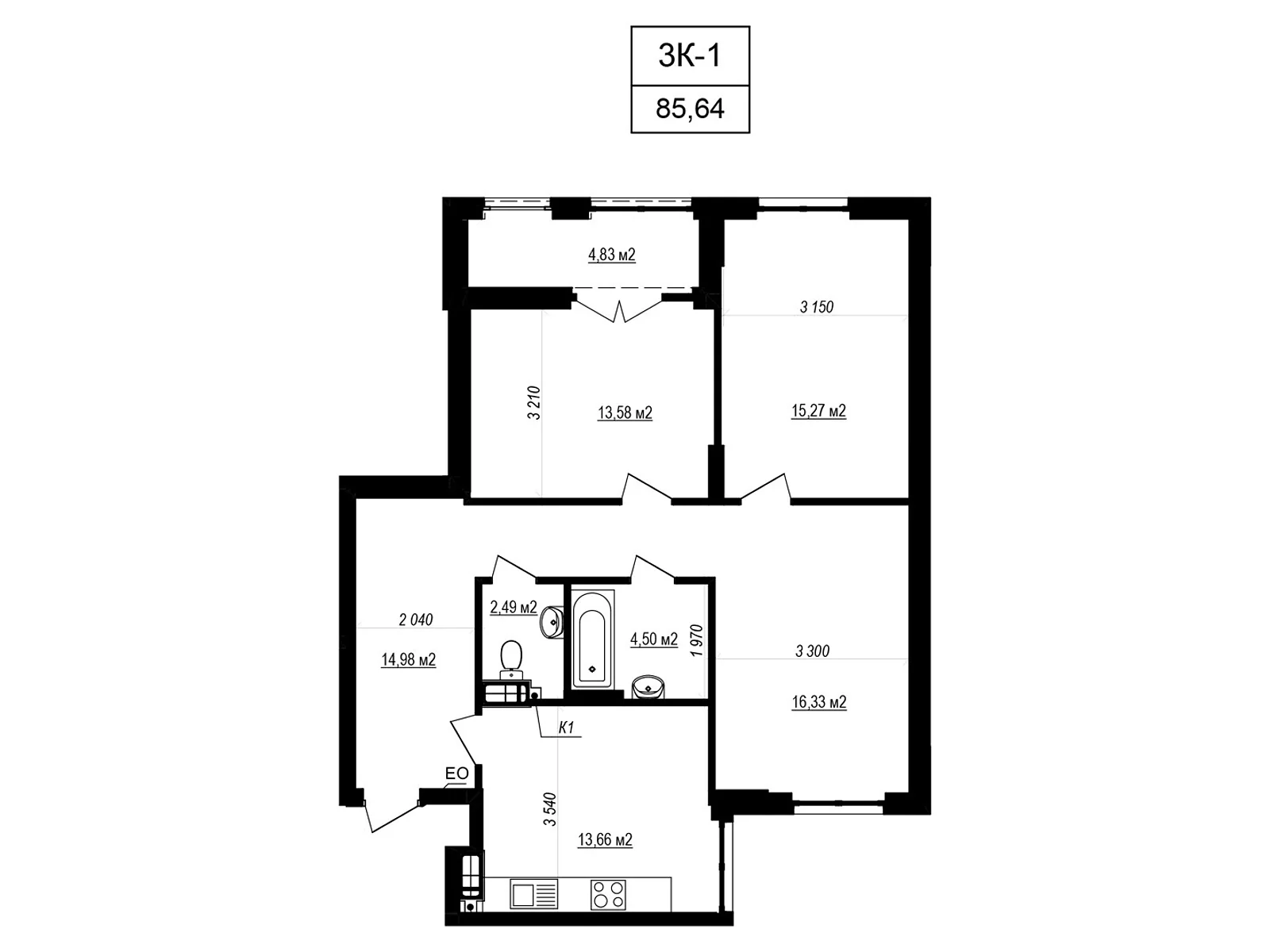 Продается 3-комнатная квартира 85.64 кв. м в Софиевской Борщаговке, вул. Яблоневая, 3А - фото 1