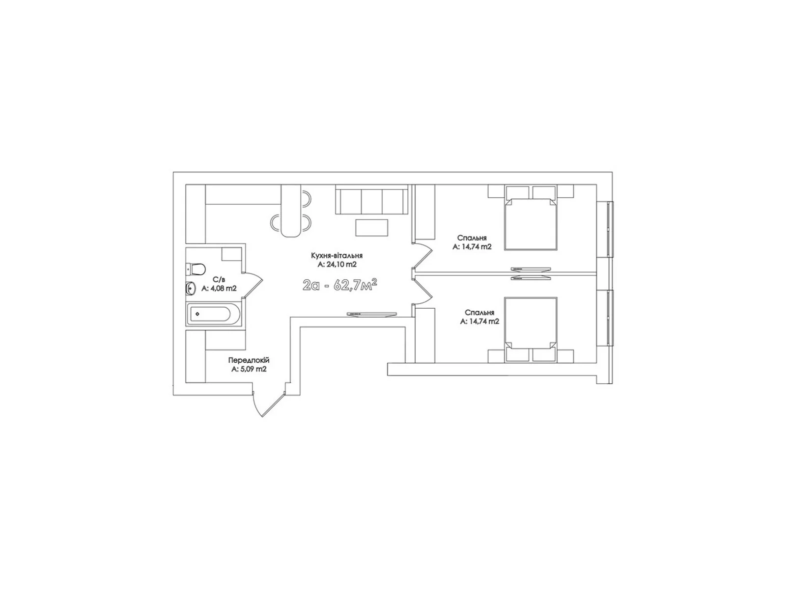 Продається 2-кімнатна квартира 62.7 кв. м у Ірпені, вул. Соборна(ІІІ Інтернаціоналу), 31-35 - фото 1