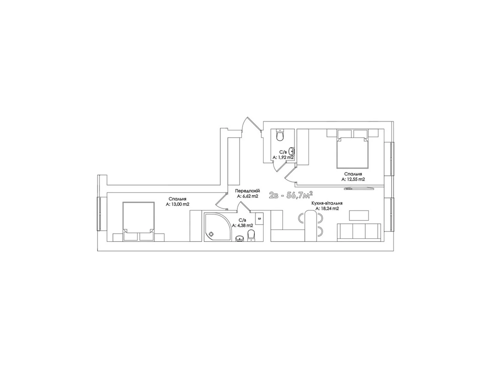 Продається 2-кімнатна квартира 56.7 кв. м у Ірпені, вул. Соборна(ІІІ Інтернаціоналу), 31-35 - фото 1
