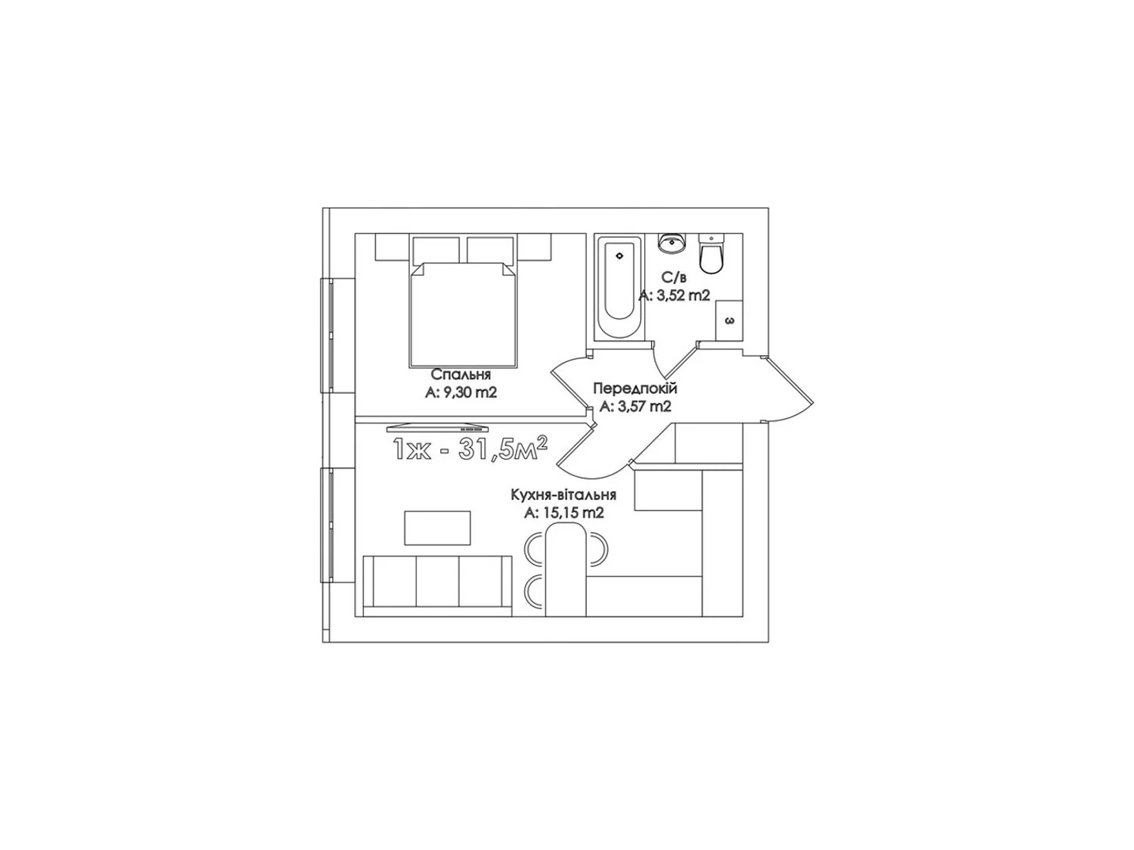 Продається 1-кімнатна квартира 31.5 кв. м у Ірпені, вул. Соборна(ІІІ Інтернаціоналу), 31-35 - фото 1
