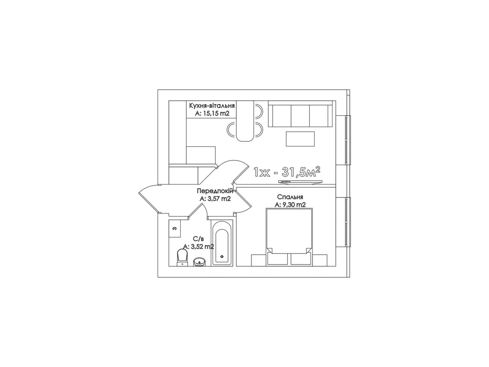 Продається 1-кімнатна квартира 31.5 кв. м у Ірпені, вул. Соборна(ІІІ Інтернаціоналу), 31-35 - фото 1
