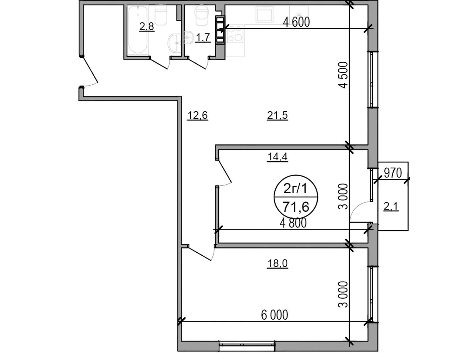 Продается 2-комнатная квартира 71.6 кв. м в Басовке, Кольцевая дор. - фото 1