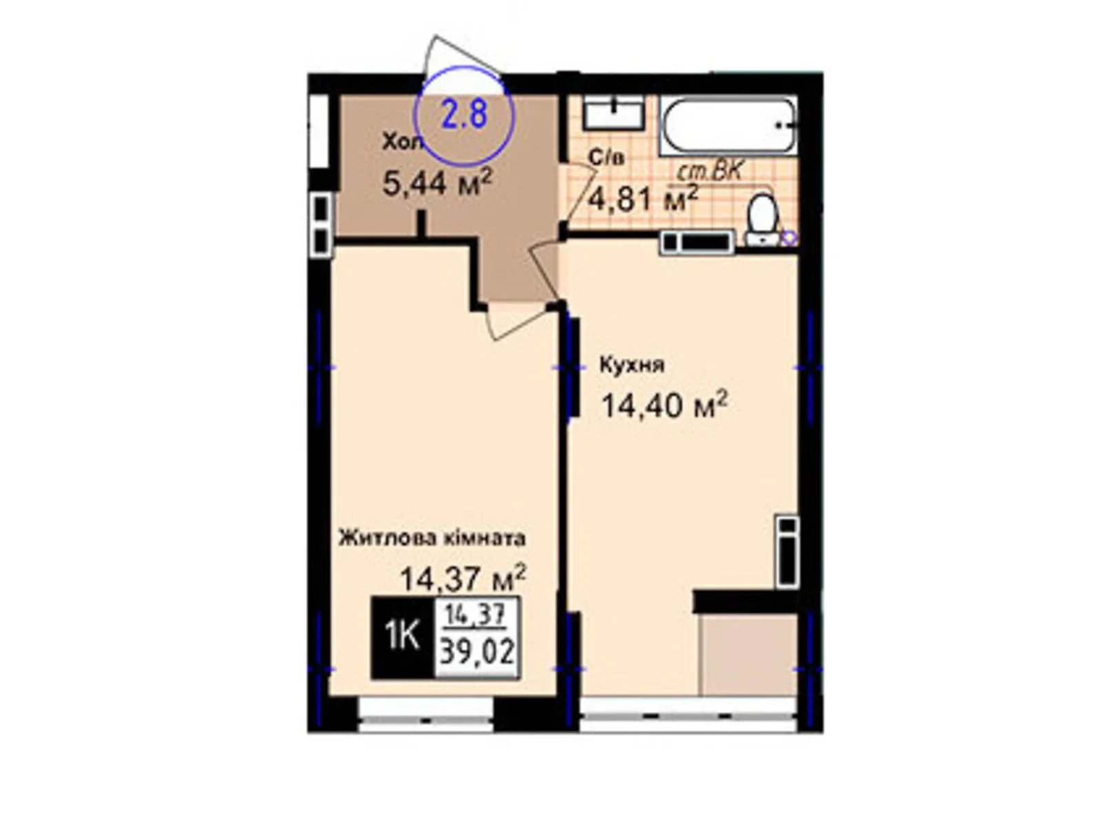 Продается 1-комнатная квартира 39.02 кв. м в Одессе, ул. Академика Сахарова, 14 - фото 1