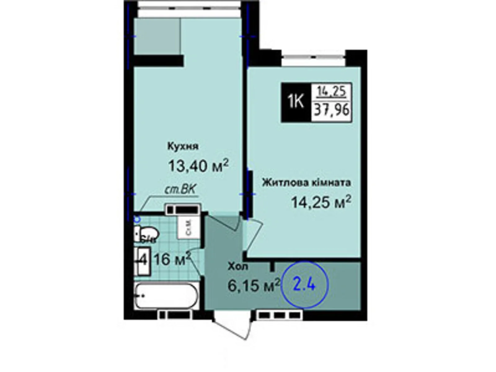 Продается 1-комнатная квартира 37.96 кв. м в Одессе, ул. Академика Сахарова, 14 - фото 1