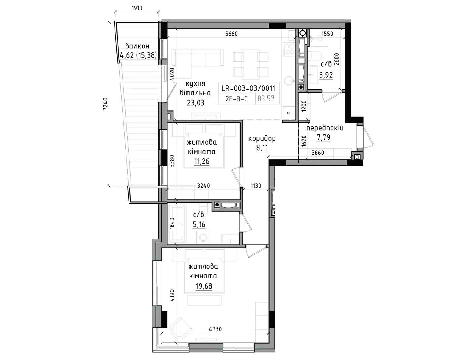 Продается 2-комнатная квартира 83.57 кв. м в Ужгороде, ул. Василия Гаджеги(Радищева), 1 - фото 1