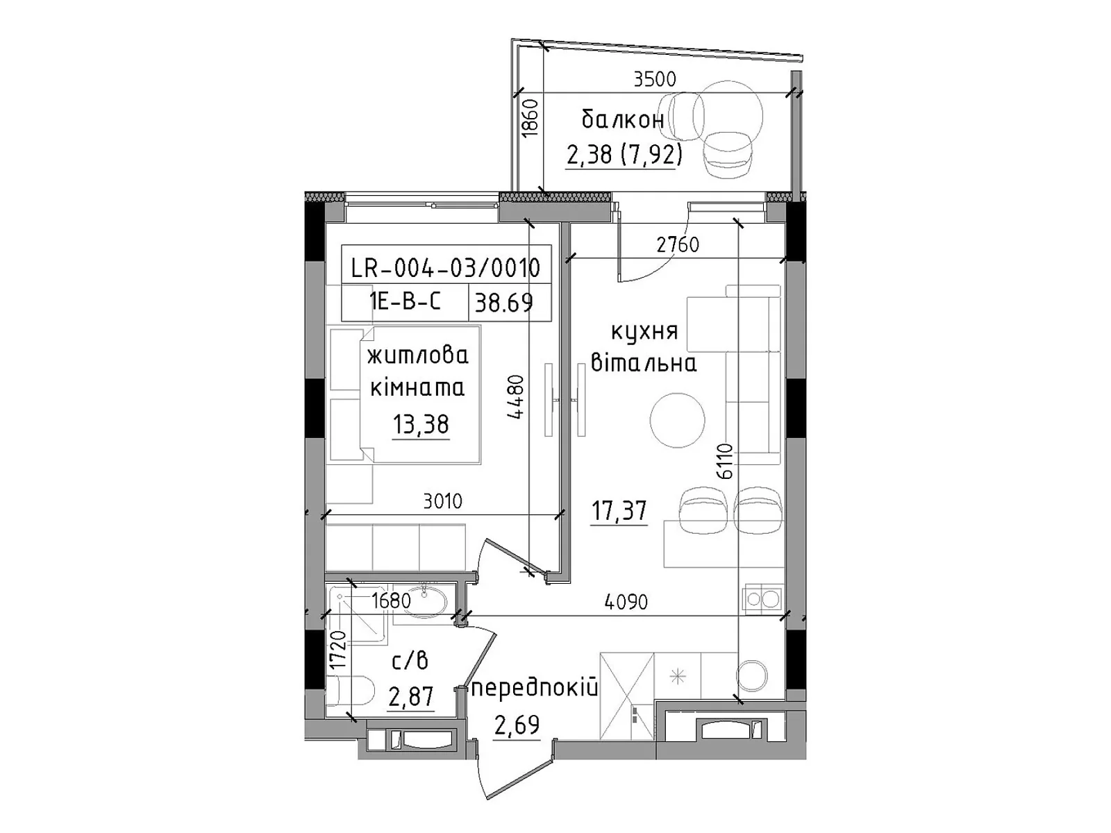 Продається 1-кімнатна квартира 38.69 кв. м у Ужгороді, вул. Василя Гаджеги(Радіщева), 1 - фото 1