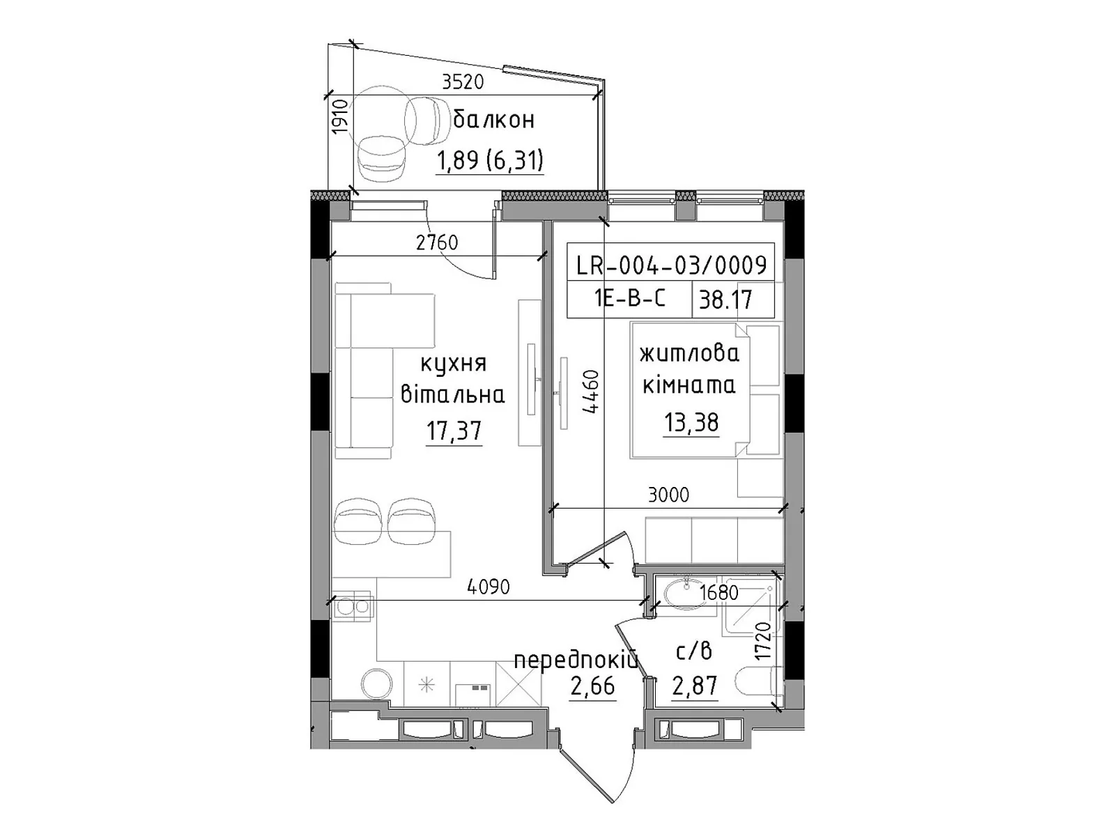 Продається 1-кімнатна квартира 38.17 кв. м у Ужгороді, вул. Василя Гаджеги(Радіщева), 1 - фото 1