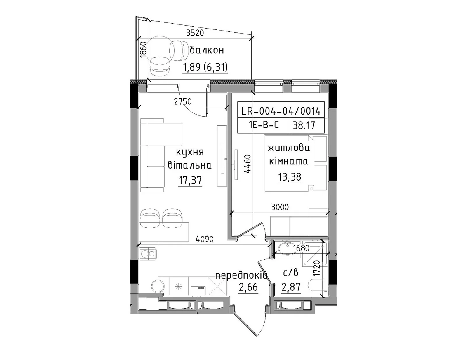 Продається 1-кімнатна квартира 38.17 кв. м у Ужгороді, вул. Василя Гаджеги(Радіщева), 1 - фото 1