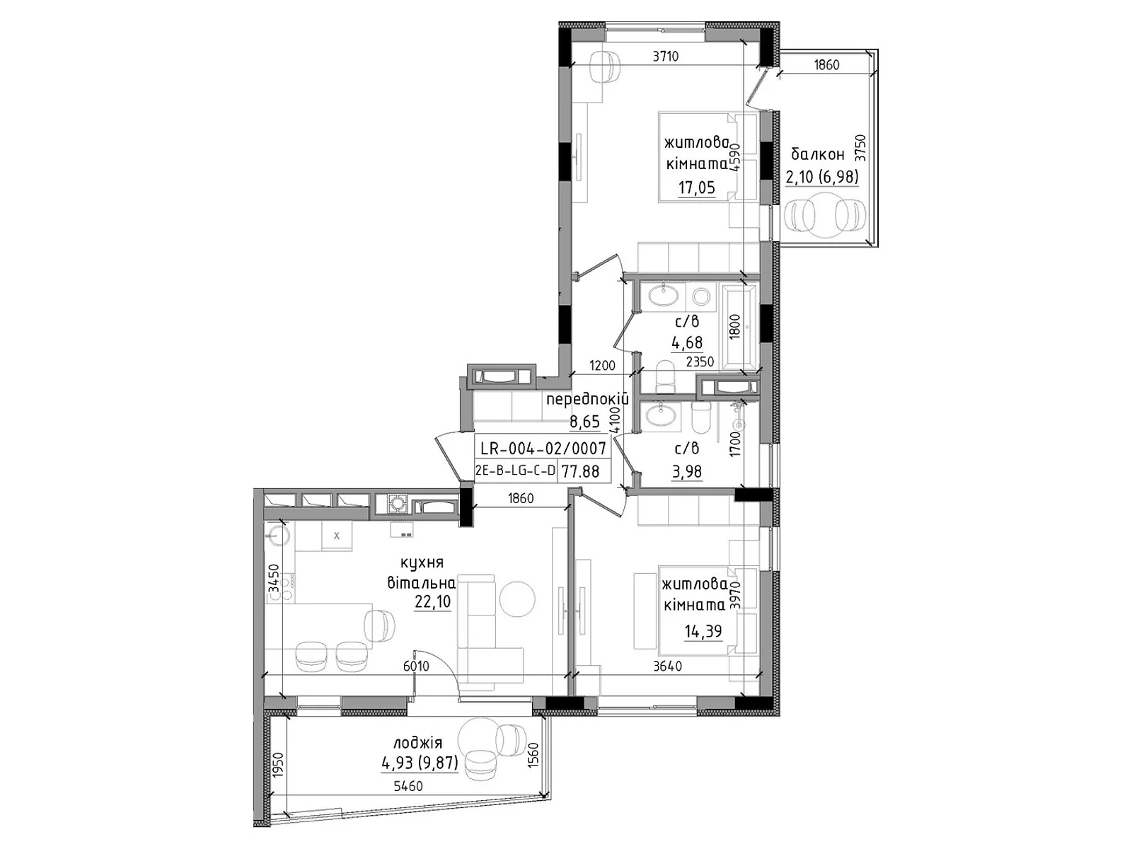 Продається 2-кімнатна квартира 77.88 кв. м у Ужгороді, вул. Василя Гаджеги(Радіщева), 1 - фото 1