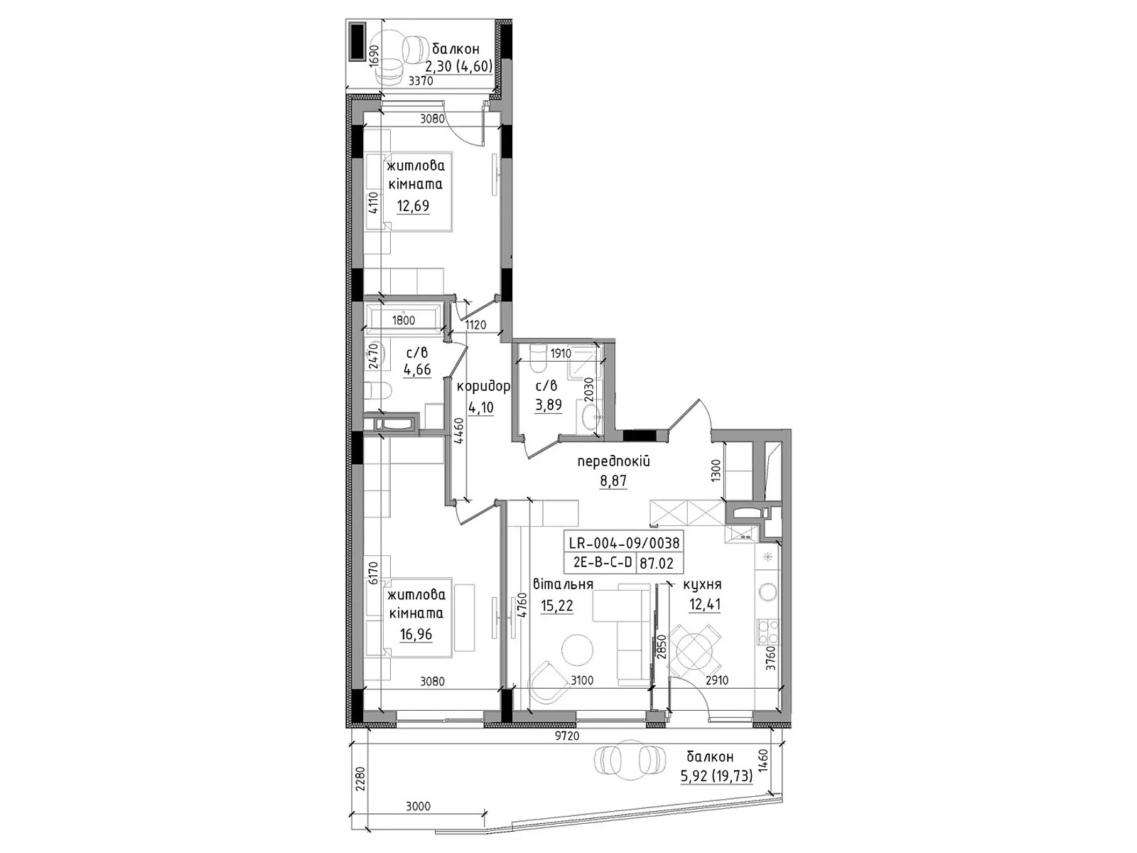 Продается 2-комнатная квартира 87.02 кв. м в Ужгороде, ул. Василия Гаджеги(Радищева), 1 - фото 1