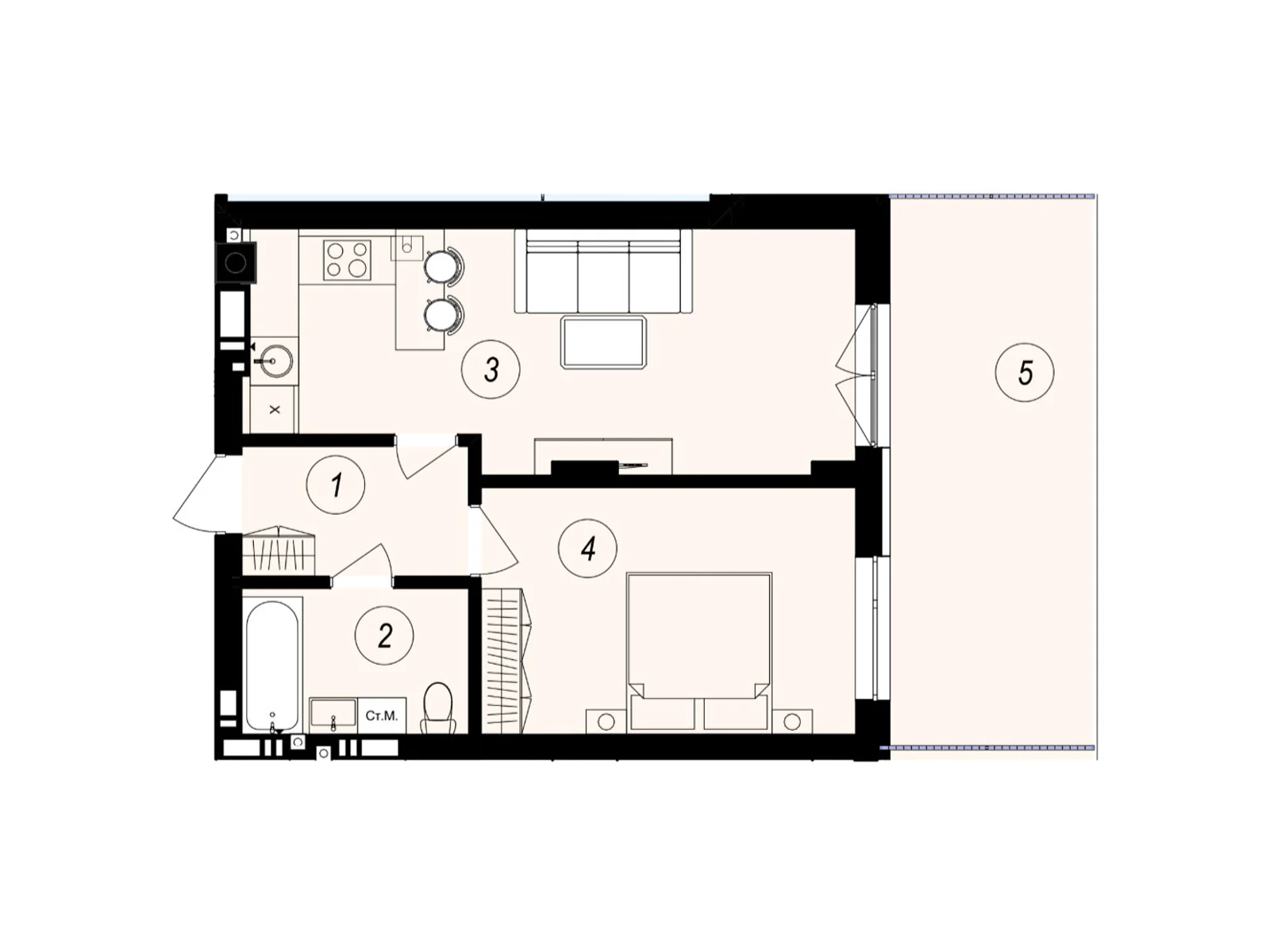 Продается 1-комнатная квартира 49.54 кв. м в Ужгороде, ул. Тлехаса, 89А - фото 1