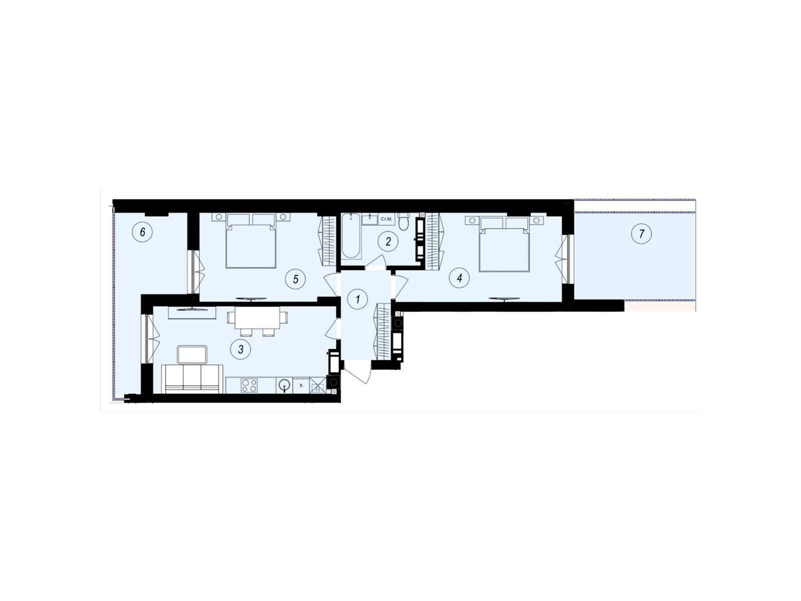 Продается 2-комнатная квартира 72.78 кв. м в Ужгороде, ул. Тлехаса, 89А - фото 1