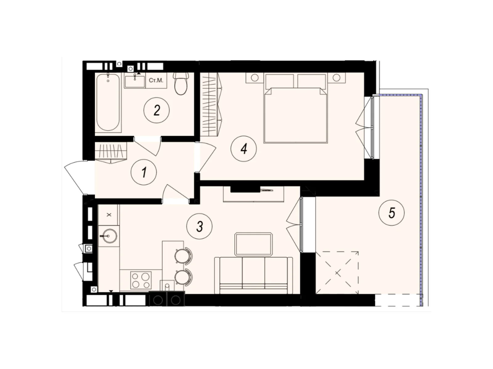 Продается 1-комнатная квартира 42.4 кв. м в Ужгороде, ул. Тлехаса, 89А - фото 1