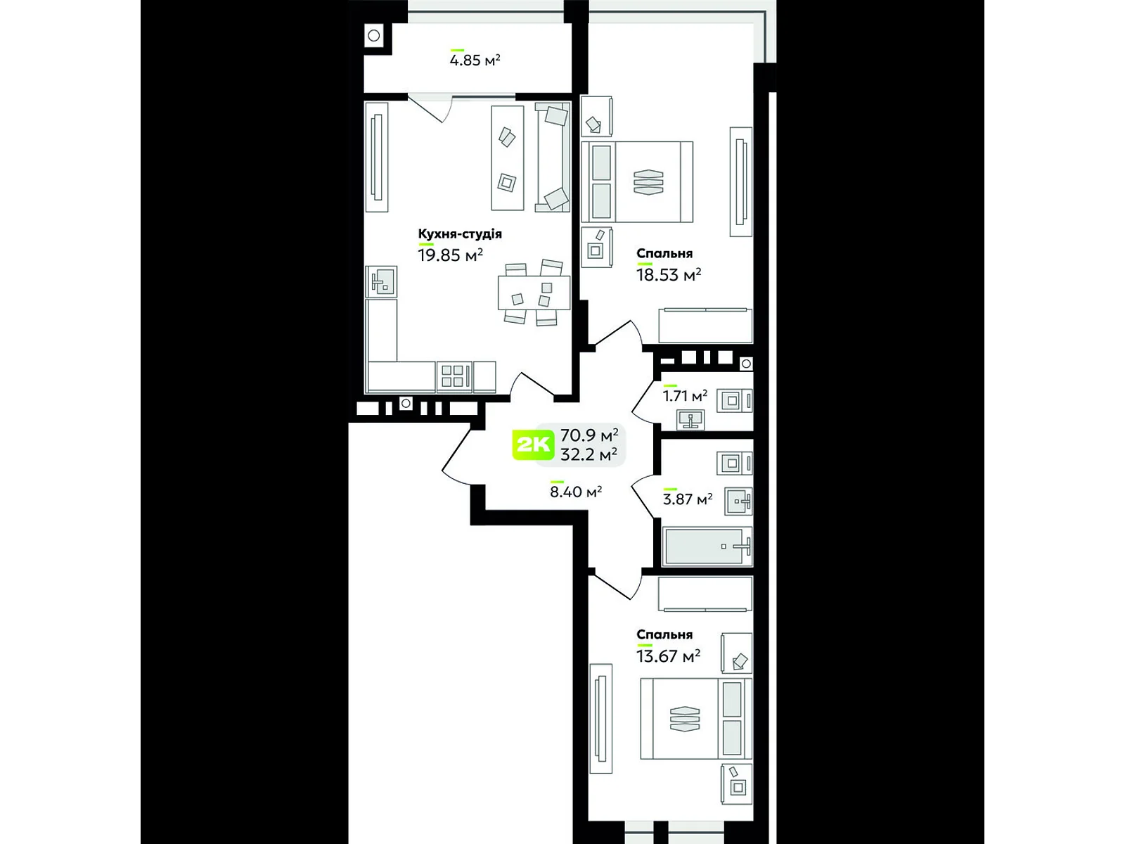 Продається 2-кімнатна квартира 70.9 кв. м у Львові, вул. Угорська, 12 - фото 1