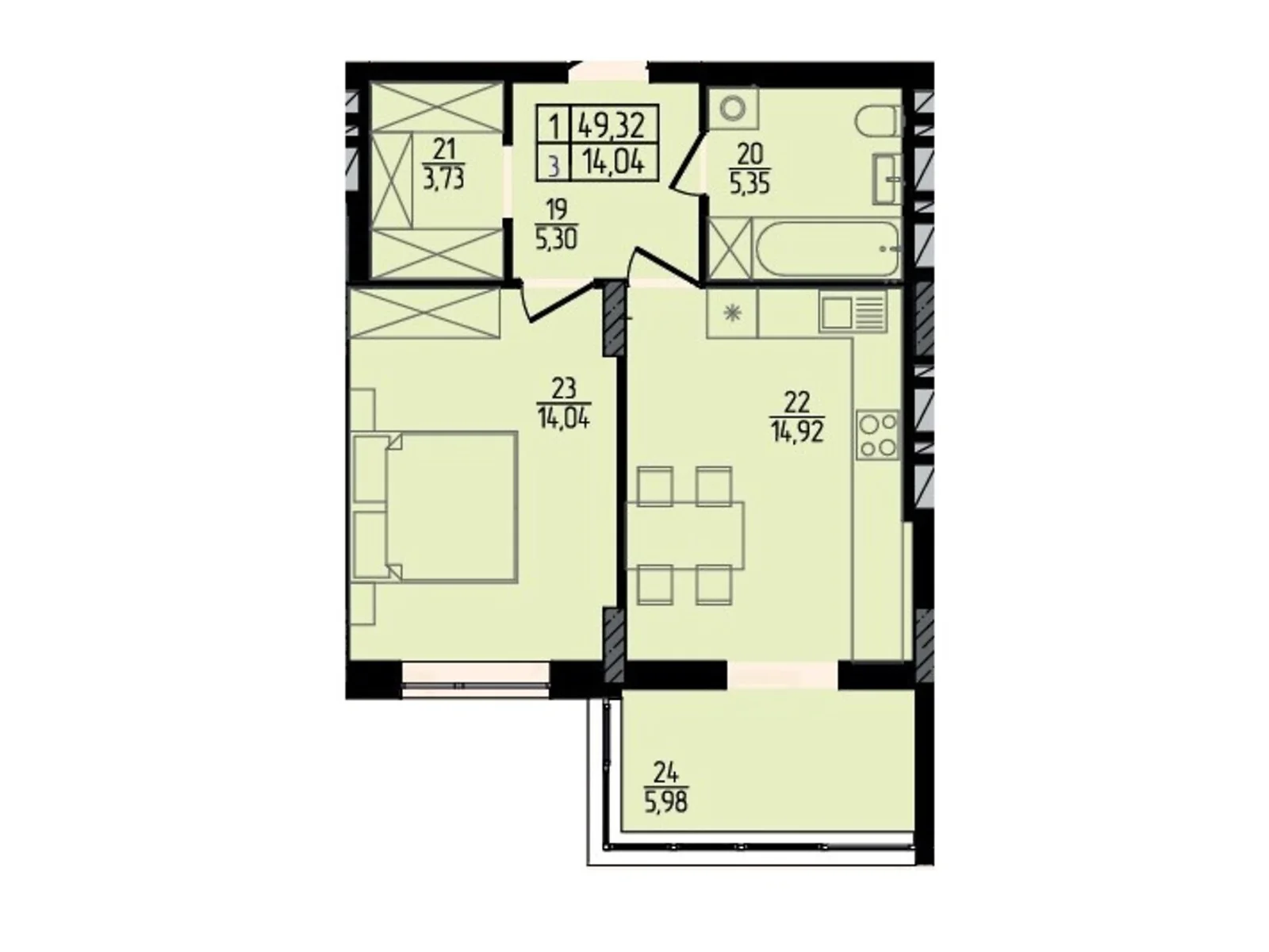 Продается 1-комнатная квартира 49.32 кв. м в Хмельницком, ул. Каменецкая, 137А - фото 1