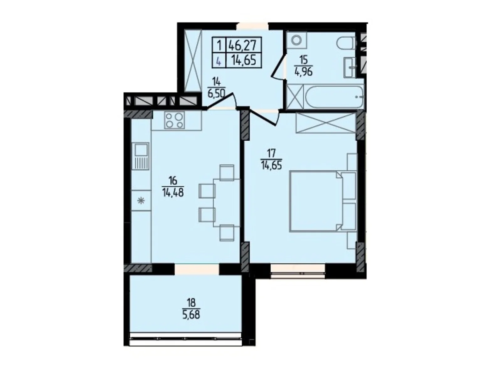Продается 1-комнатная квартира 46.27 кв. м в Хмельницком, ул. Каменецкая, 137А - фото 1