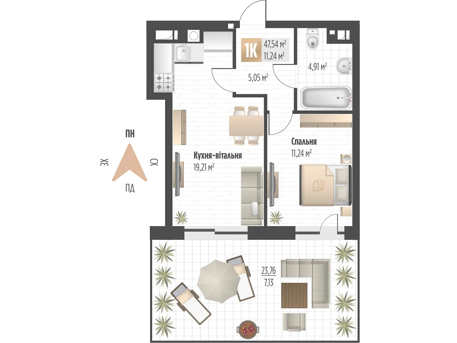 Продается 1-комнатная квартира 47.54 кв. м в Львове, ул. Орлика, 52 - фото 1