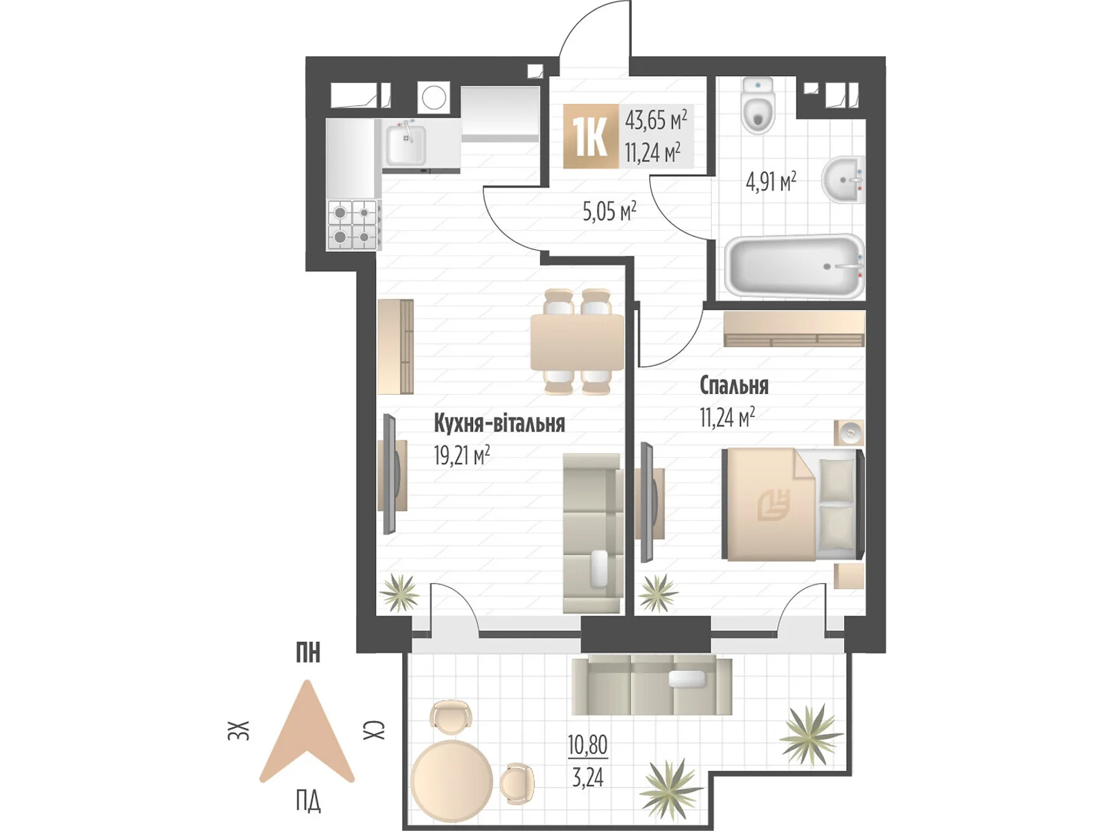 Продается 1-комнатная квартира 43.65 кв. м в Львове, ул. Орлика, 52 - фото 1