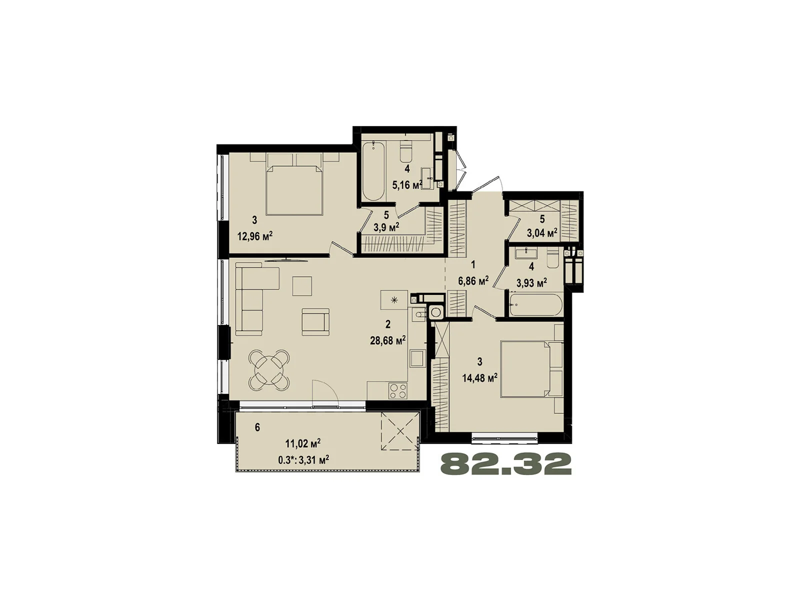 Продается 2-комнатная квартира 82.32 кв. м в Ирпене, ул. Украинская, 1А - фото 1