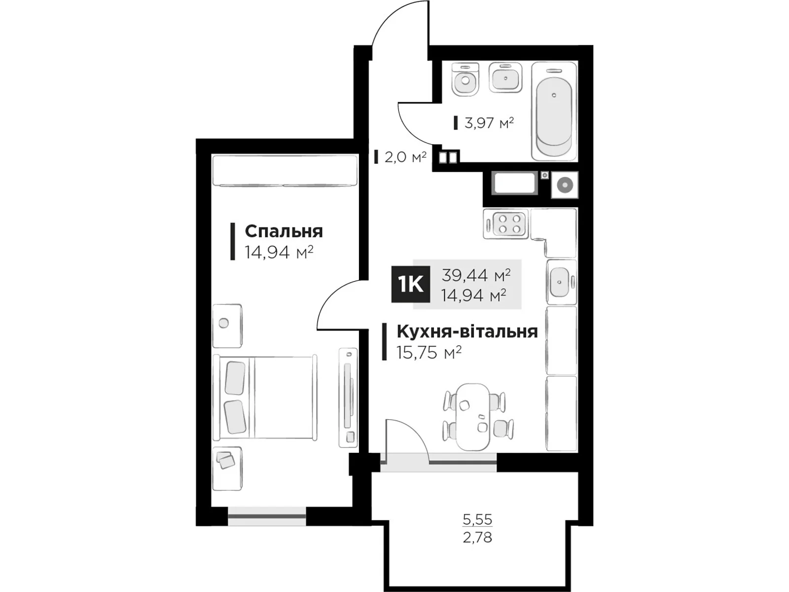 Продается 1-комнатная квартира 39.44 кв. м в Сокольниках, ул. Красной калины, 8 - фото 1