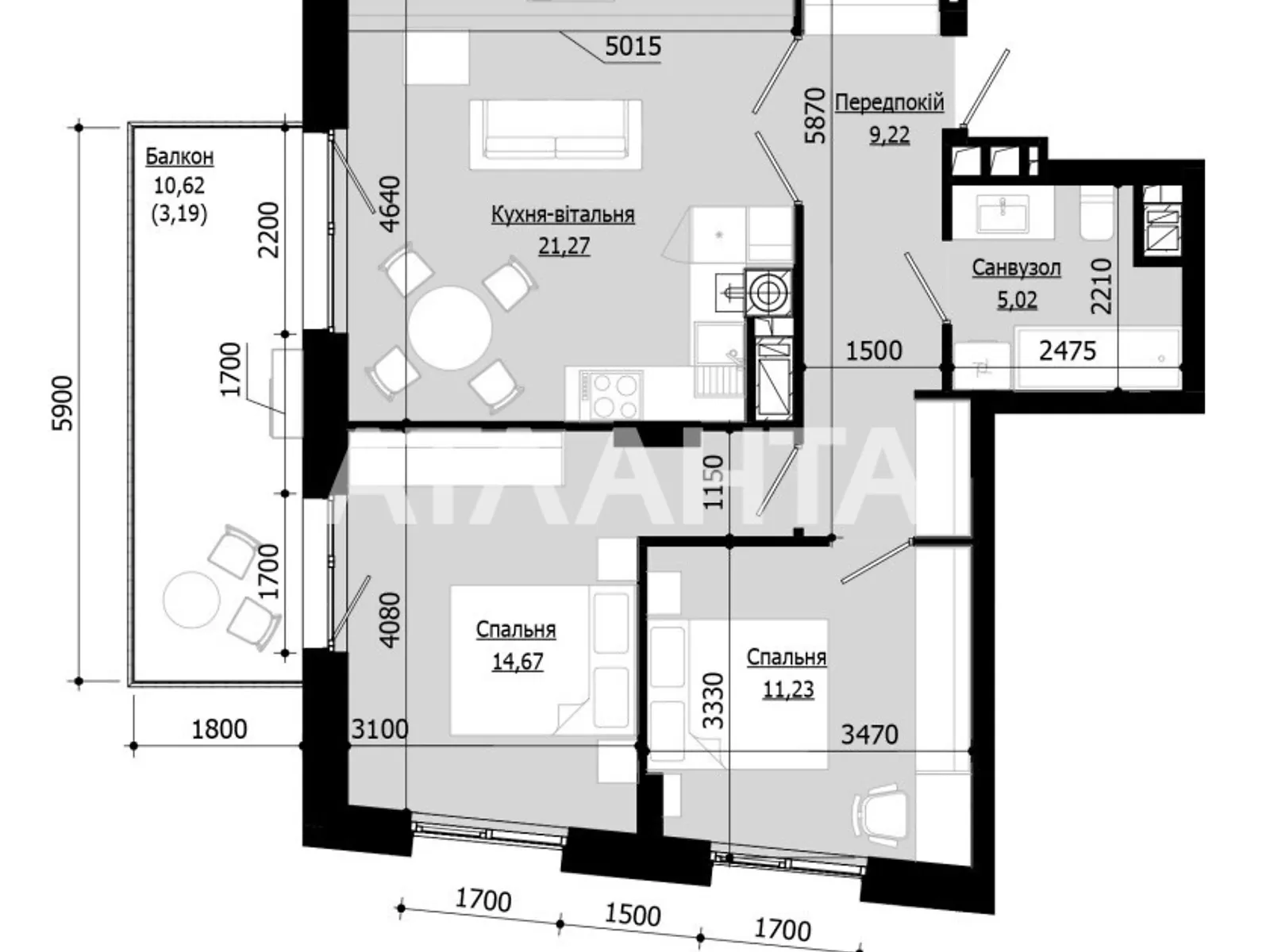 Продается 2-комнатная квартира 64.6 кв. м в, цена: 98190 $ - фото 1