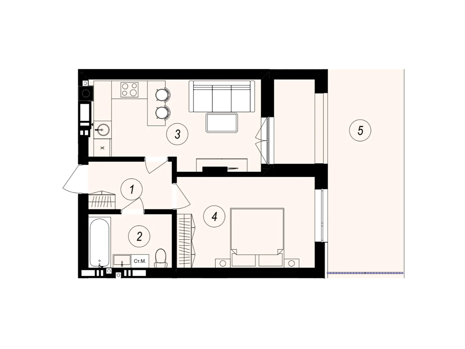 Продается 1-комнатная квартира 42.49 кв. м в Ужгороде, ул. Тлехаса, 89А - фото 1