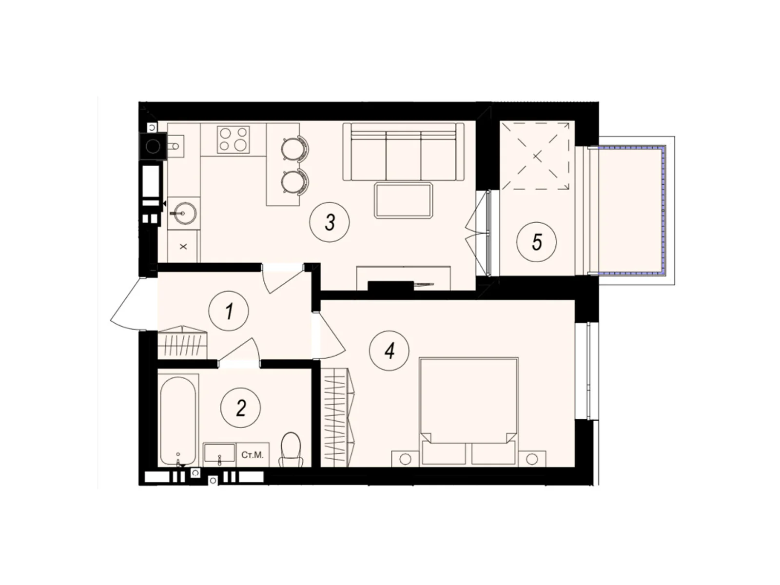 Продается 1-комнатная квартира 42.49 кв. м в Ужгороде, ул. Тлехаса, 89А - фото 1