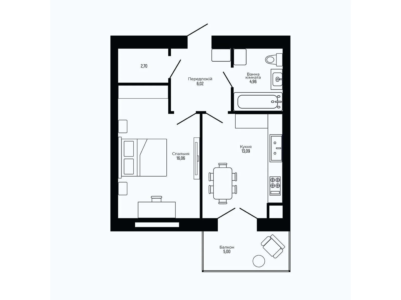 Продается 1-комнатная квартира 47.83 кв. м в Криховцах, ул. Крайная, 5 - фото 1