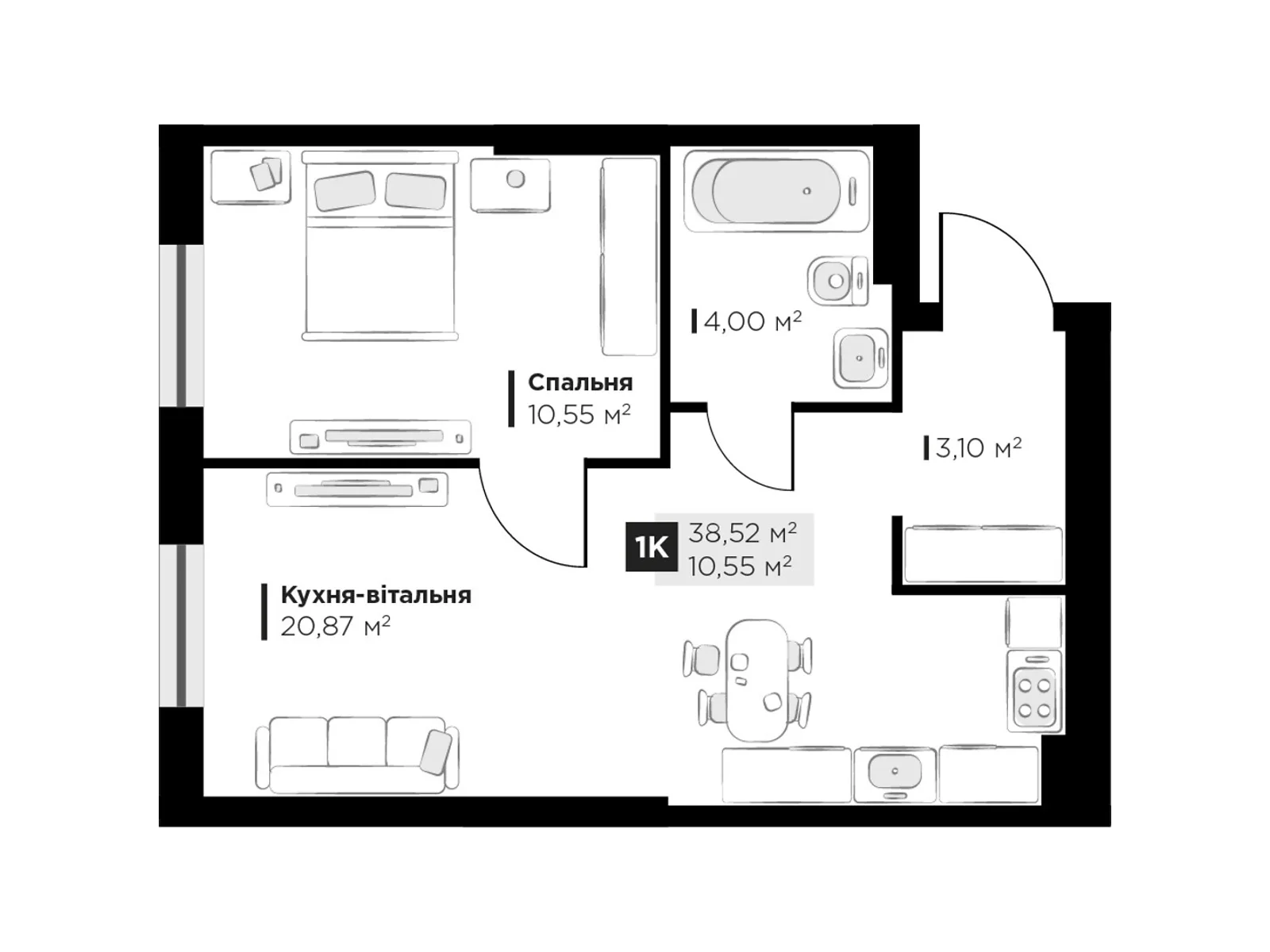 Продается 1-комнатная квартира 38.52 кв. м в Винниках, ул. Галицкая - фото 1