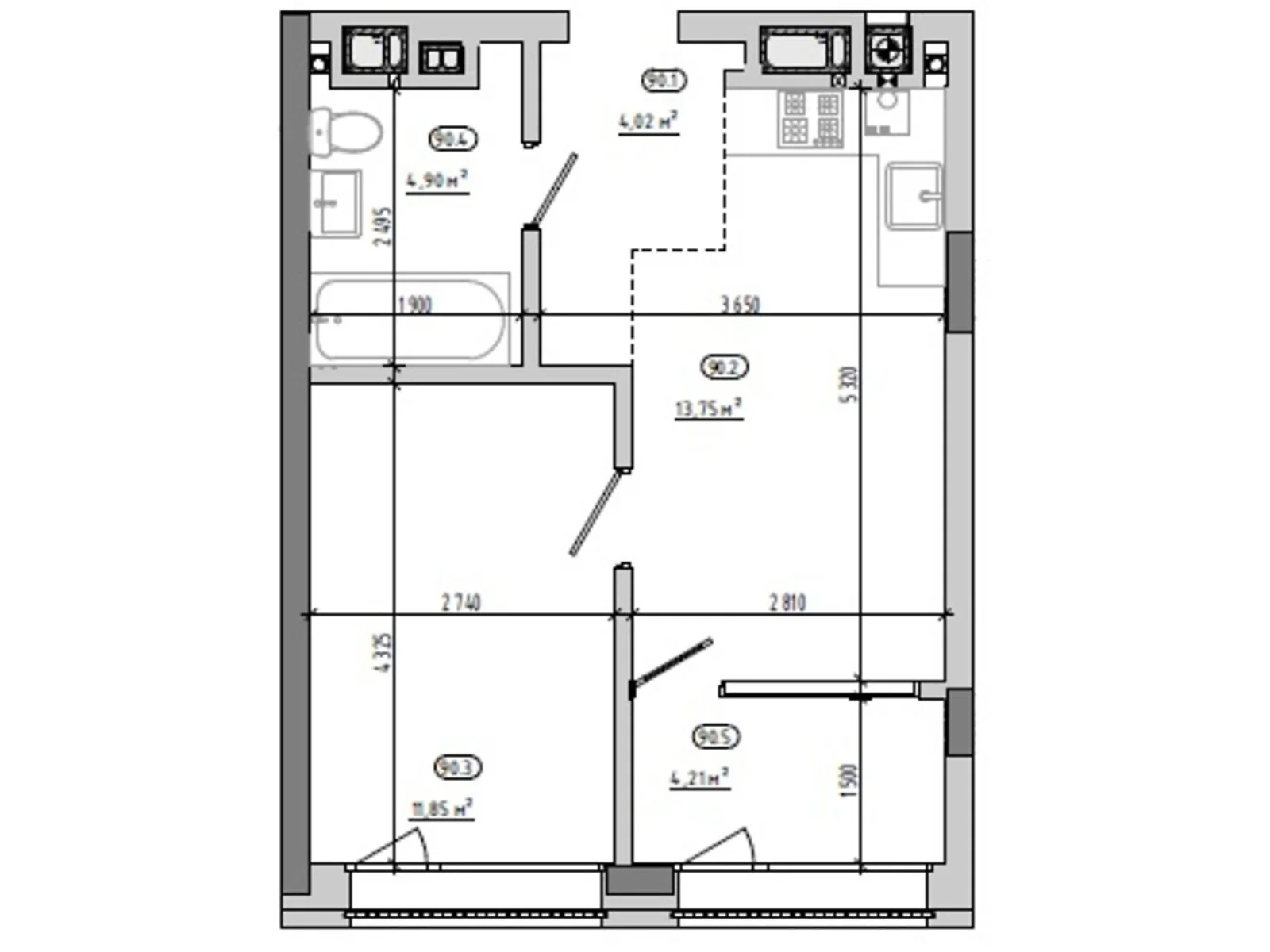 Продается 1-комнатная квартира 38.73 кв. м в Львове, ул. Величковского, 7Б - фото 1