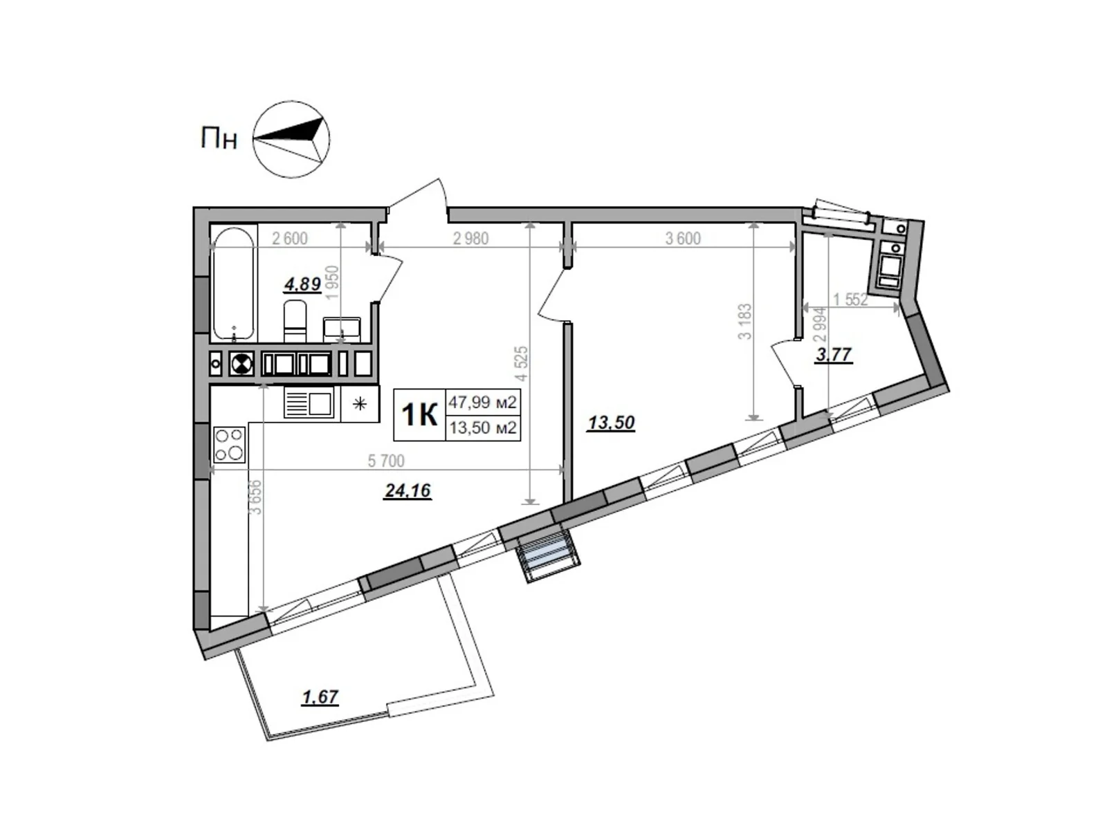 Продается 1-комнатная квартира 47.99 кв. м в Сокольниках, ул. Героев Крут - фото 1