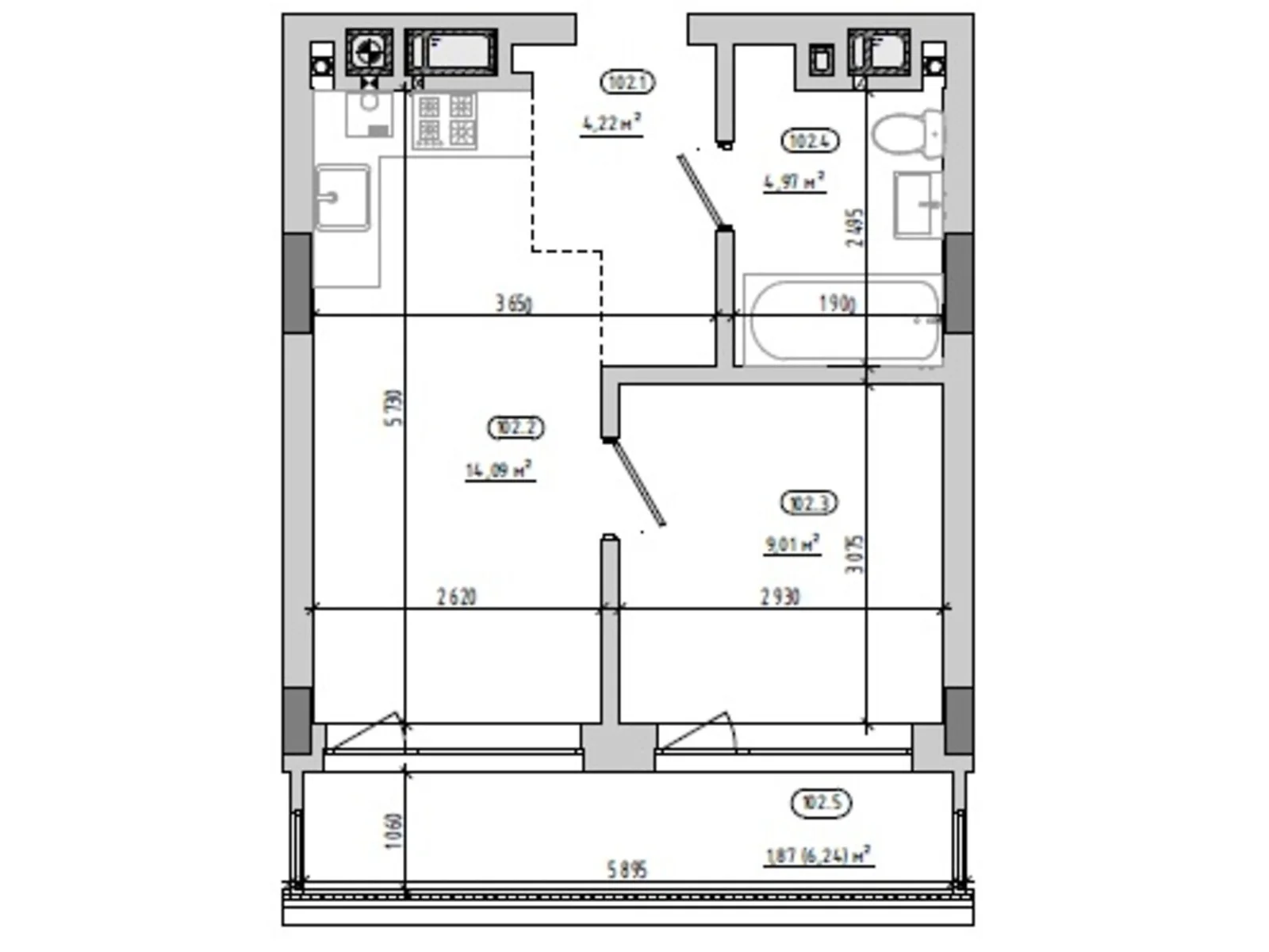 Продается 1-комнатная квартира 34.16 кв. м в Львове, ул. Величковского, 7Б - фото 1