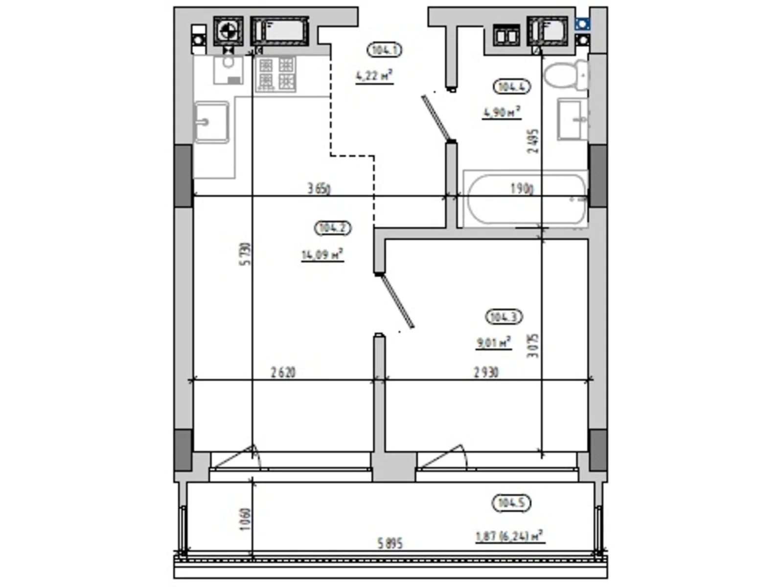 Продается 1-комнатная квартира 34.09 кв. м в Львове, ул. Величковского, 7Б - фото 1
