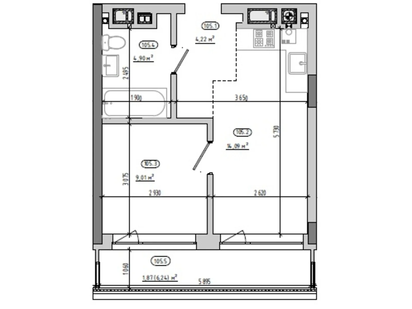 Продается 1-комнатная квартира 34.09 кв. м в Львове, ул. Величковского, 7Б - фото 1