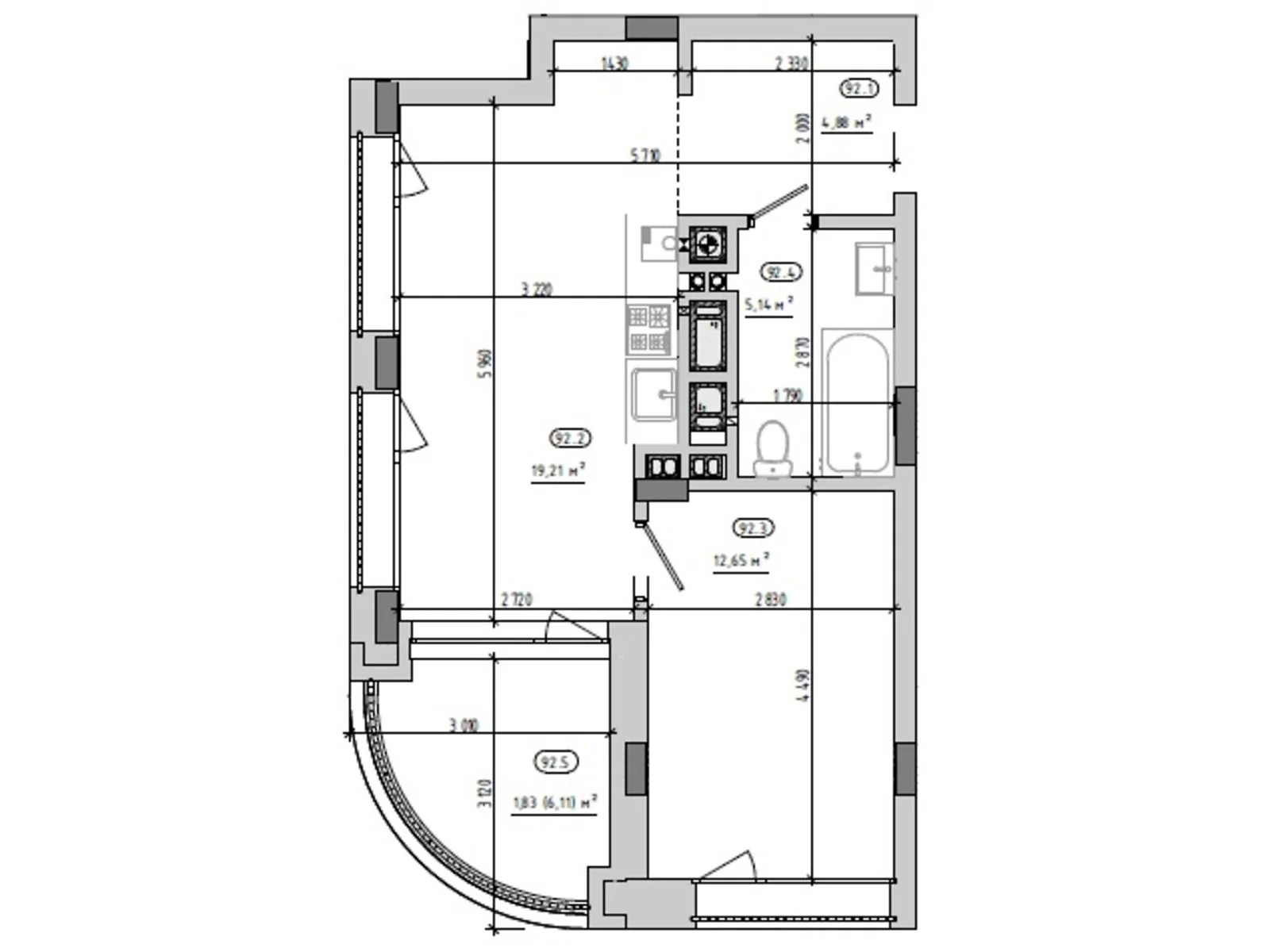 Продається 1-кімнатна квартира 43.71 кв. м у Львові, вул. Величковського, 7Б - фото 1