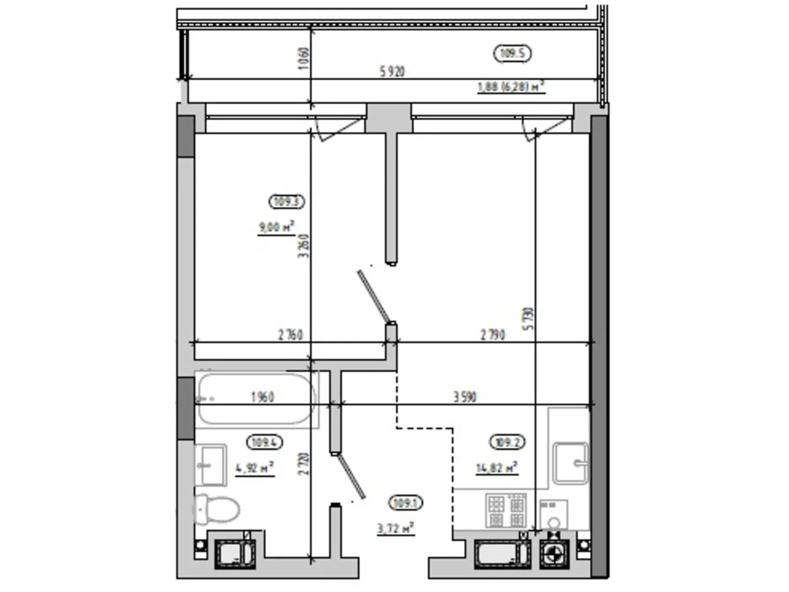 Продается 1-комнатная квартира 34.34 кв. м в Львове, ул. Величковского, 7Б - фото 1