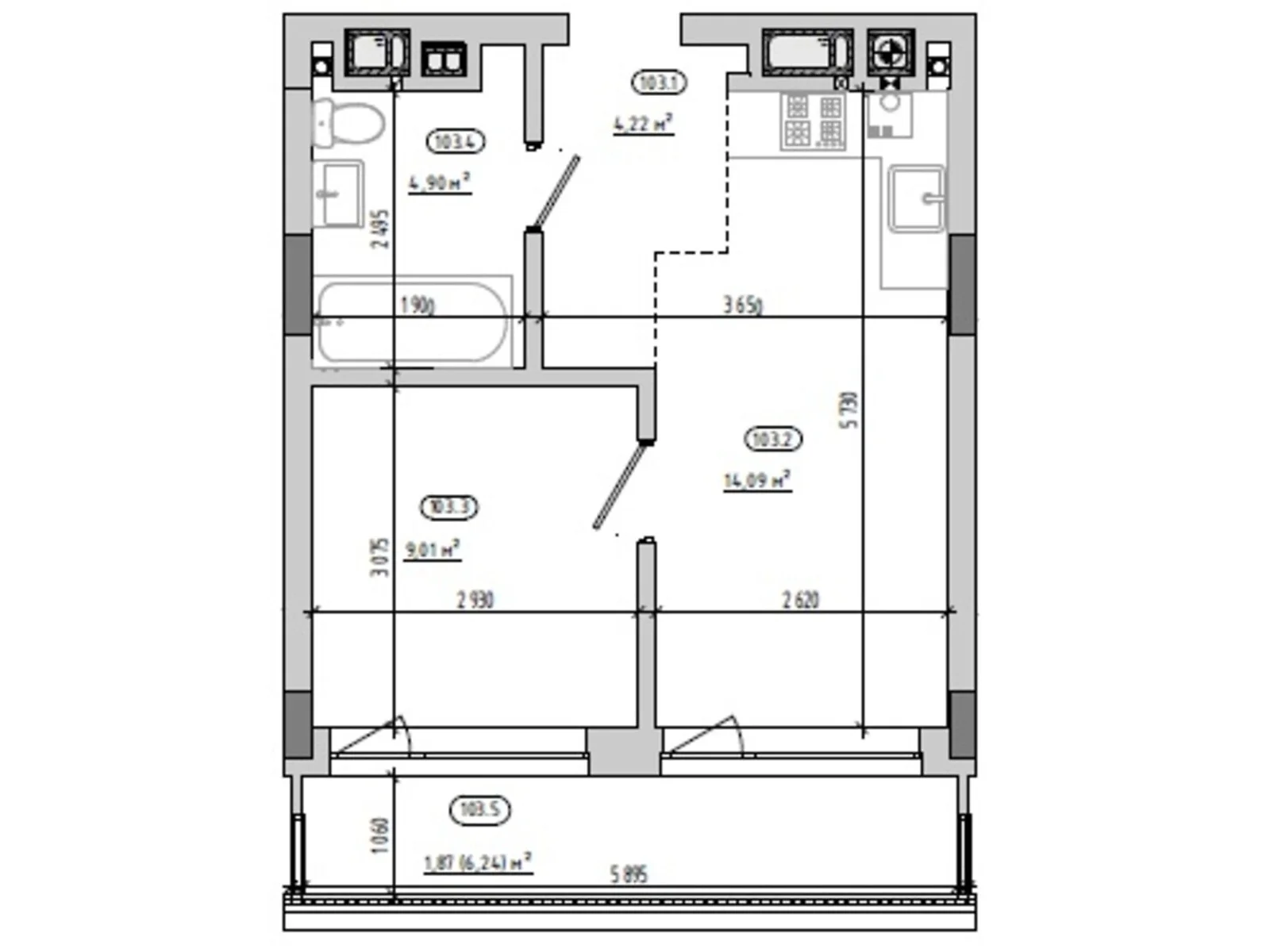 Продается 1-комнатная квартира 34.09 кв. м в Львове, ул. Величковского, 7Б - фото 1