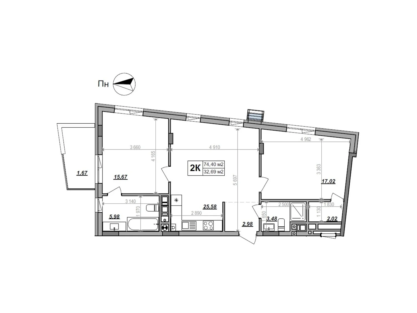 Продается 2-комнатная квартира 74.4 кв. м в Сокольниках, ул. Героев Крут - фото 1