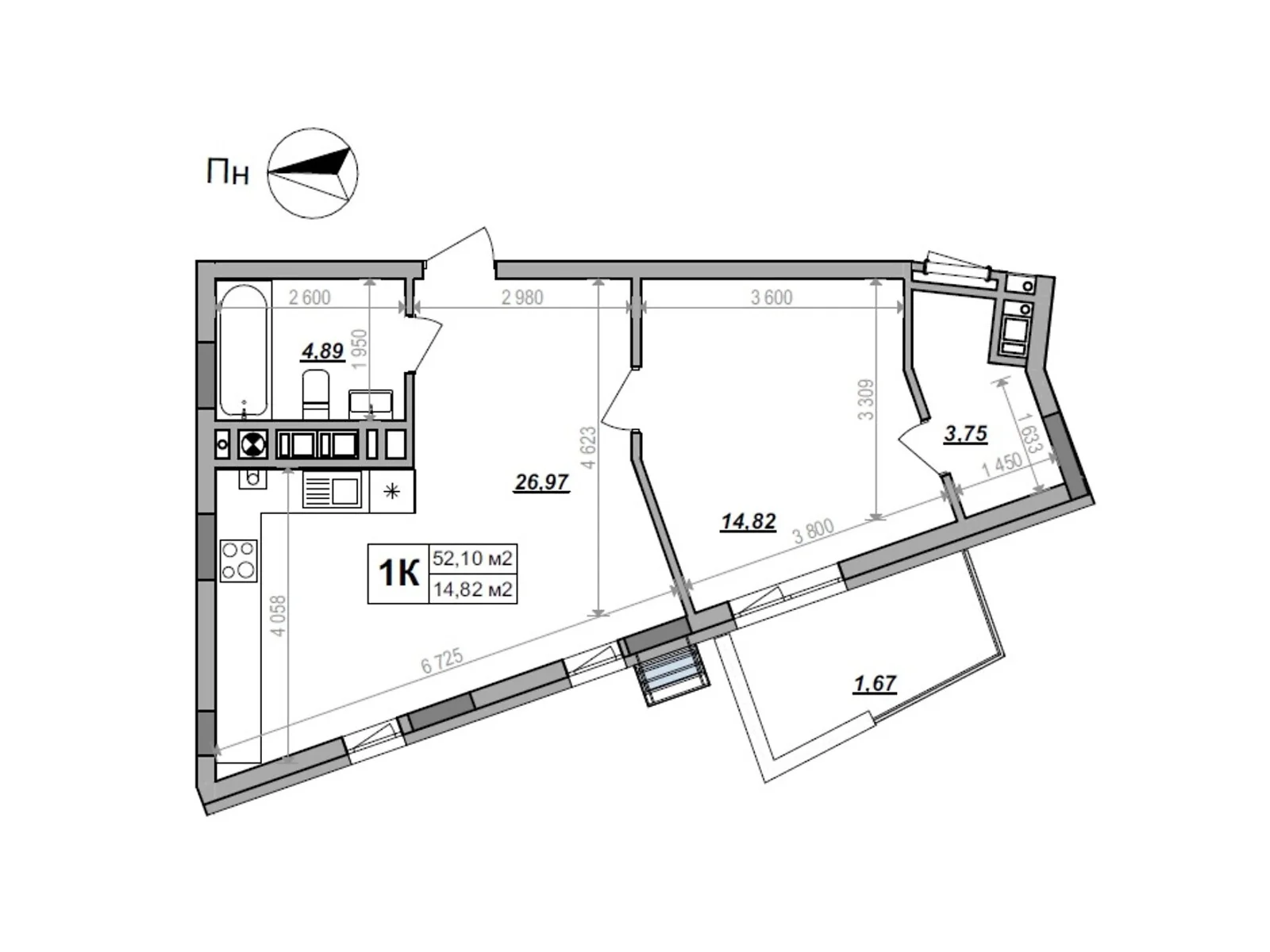 Продается 1-комнатная квартира 52.1 кв. м в Сокольниках, ул. Героев Крут - фото 1