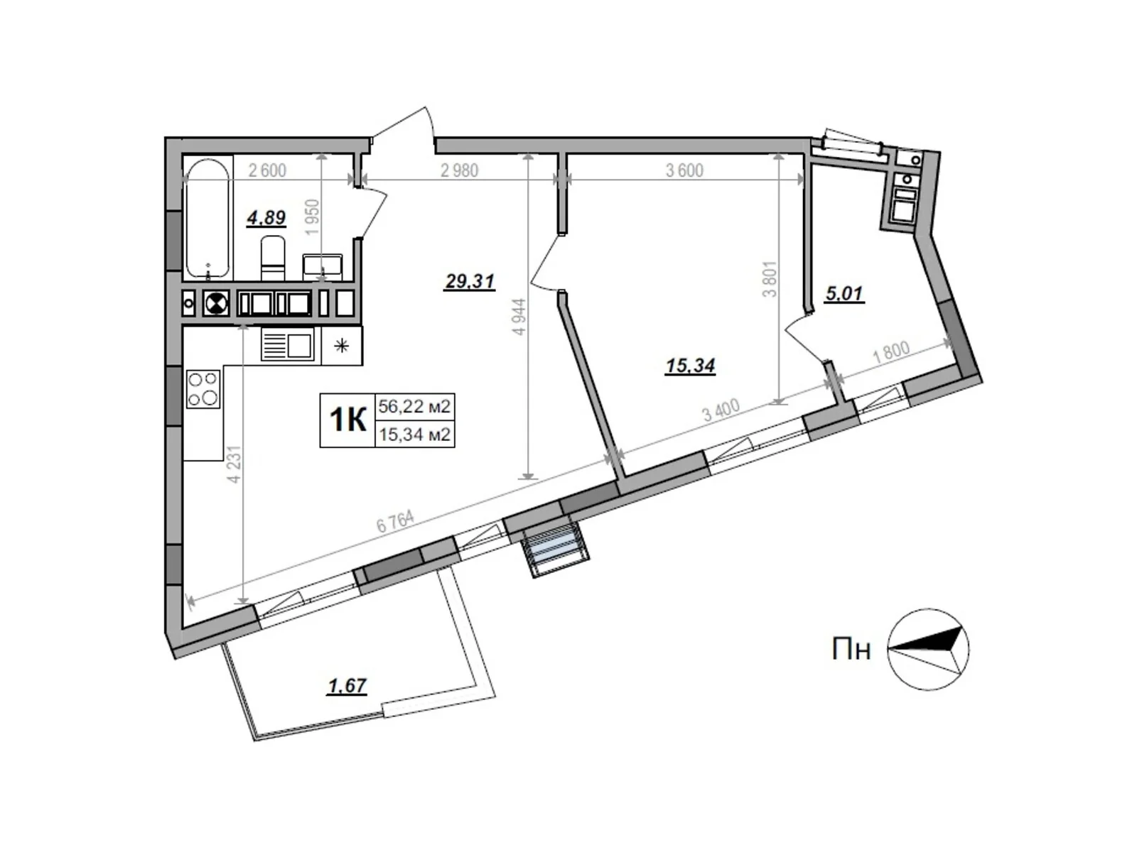 Продается 1-комнатная квартира 56.22 кв. м в Сокольниках, ул. Героев Крут - фото 1